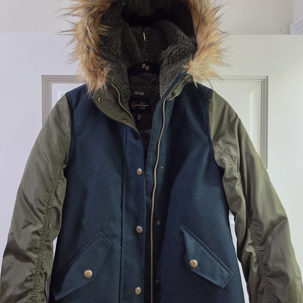 Jessica Simpson Men's Navy and Olive Hooded Puffer Jacket